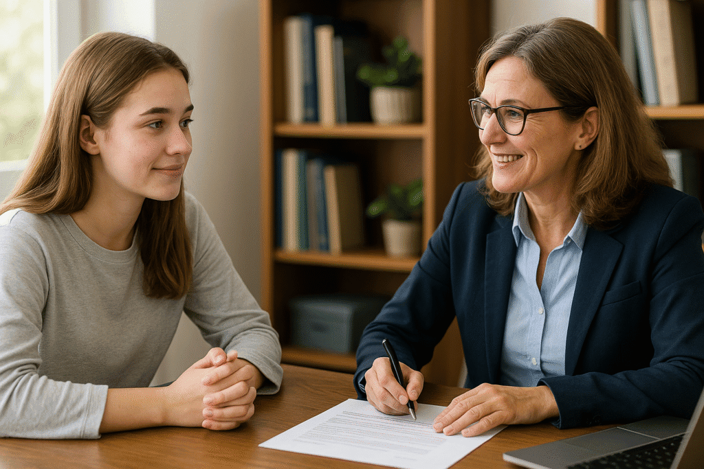Deutsche Studentin bei Beratung zur Studienfinanzierung an der Yale University