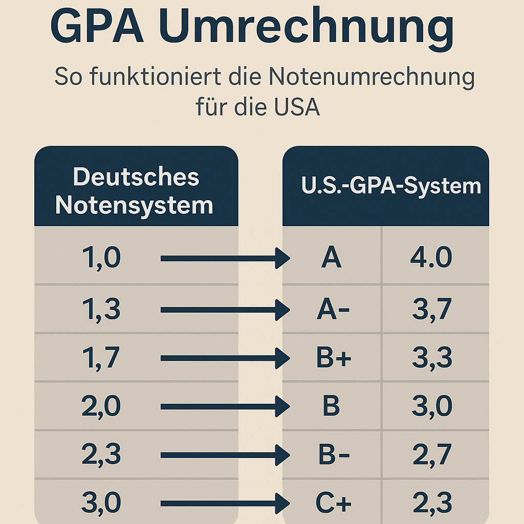 Grafische Darstellung des US-GPA Systems im Vergleich zum deutschen Notensystem