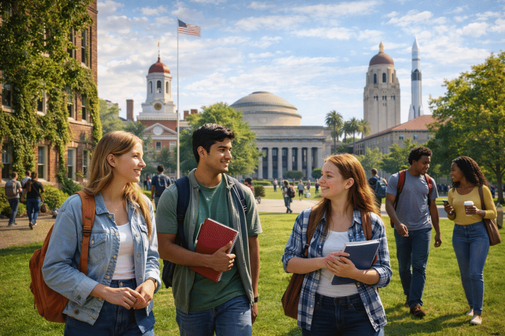 Studierende auf dem Campus einer Elite-Universität in den USA außerhalb der Ivy League