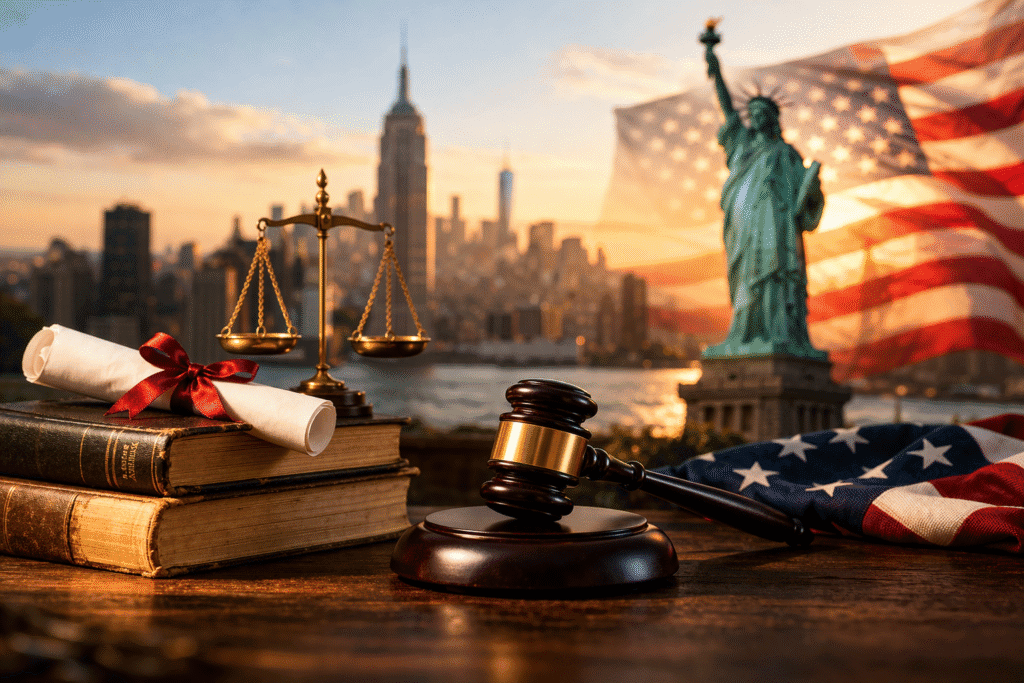 Professionelle juristische Szene zum Thema LL.M. in den USA mit Fokus auf Programmauswahl und Karriereprofil