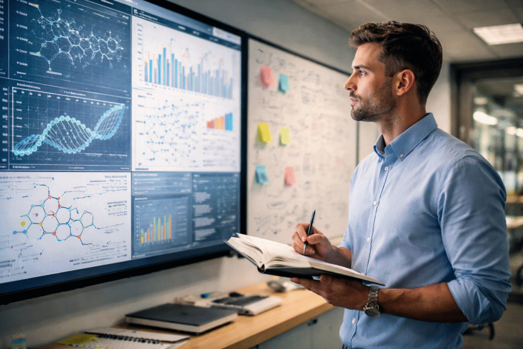 Arbeitsplatz mit Forschungsunterlagen für eine PhD-Bewerbung in den USA mit Fokus auf Funding und Research Statement